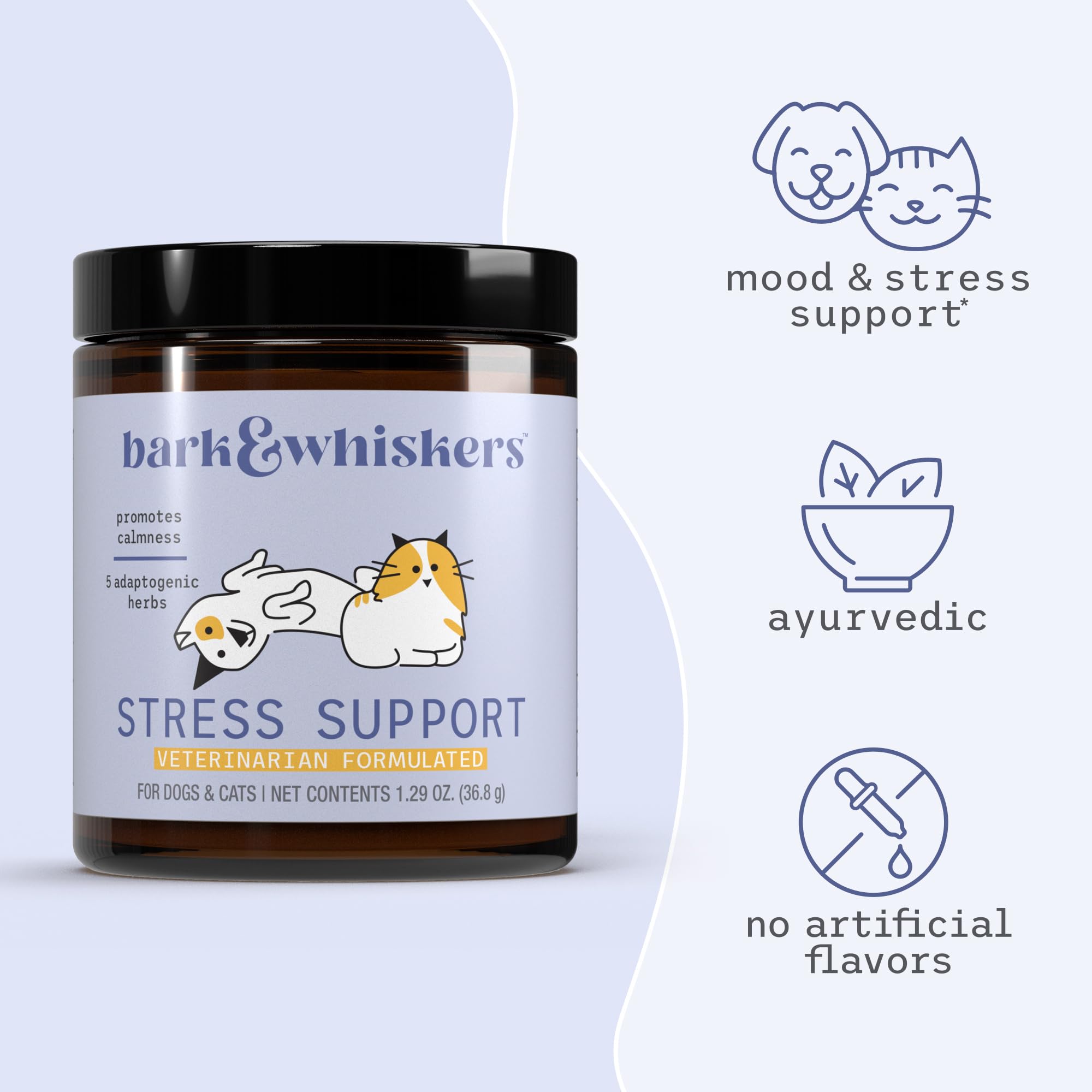 Bark & Whiskers Stress Support - Calm Support for Dogs & Cats - with Adaptogenic Herbs - L-Theanine & Ashwagandha - Cheddar Cheese Flavor - 1.29 oz. (102 Scoops) - Image 4