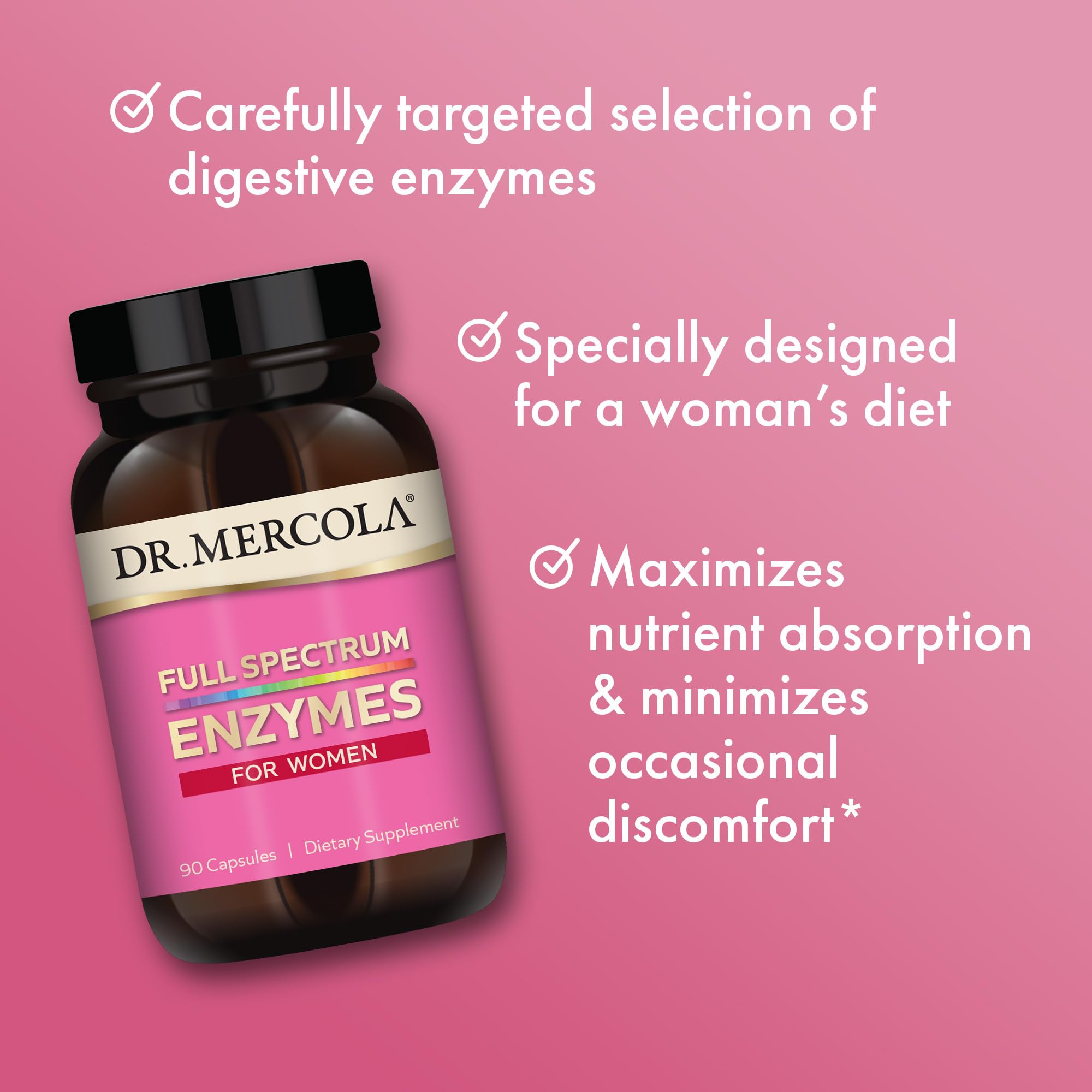Dr. Mercola Full Spectrum Enzymes for Women - 22 Diverse Enzymes - Supports Digestive & Gut Health - Non-GMO, Gluten-Free & Soy-Free - 90 Capsules (90 Servings) - Image 4