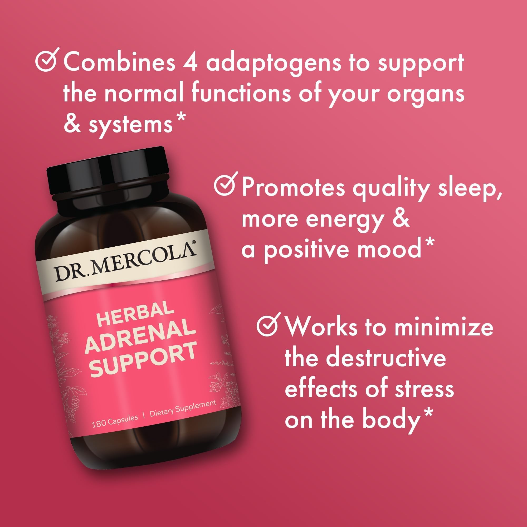 Dr. Mercola Herbal Adrenal Support - Supports Energy & Hormonal Balance - Organic Ashwagandha & Holy Basil - Adaptogen Complex - Gluten-Free - 180 Capsules (90 Servings) - Image 4