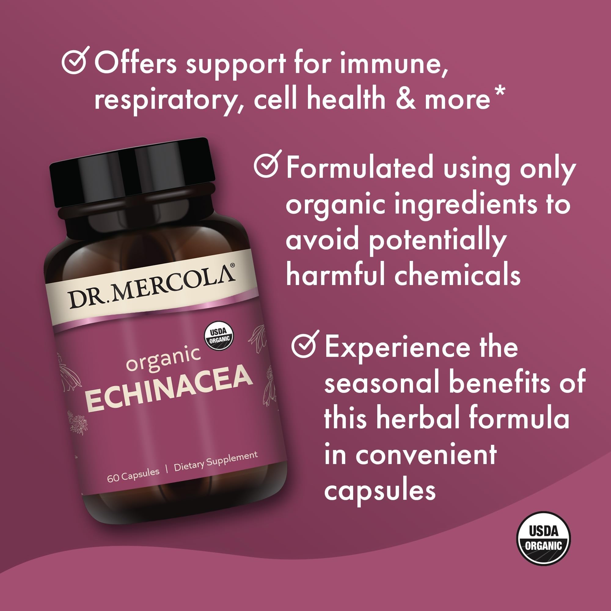 Dr. Mercola Organic Echinacea, 30 Servings (60 Capsules), Dietary Supplement, Supports Immune Health, Non-GMO, Certified USDA Organic - Image 4