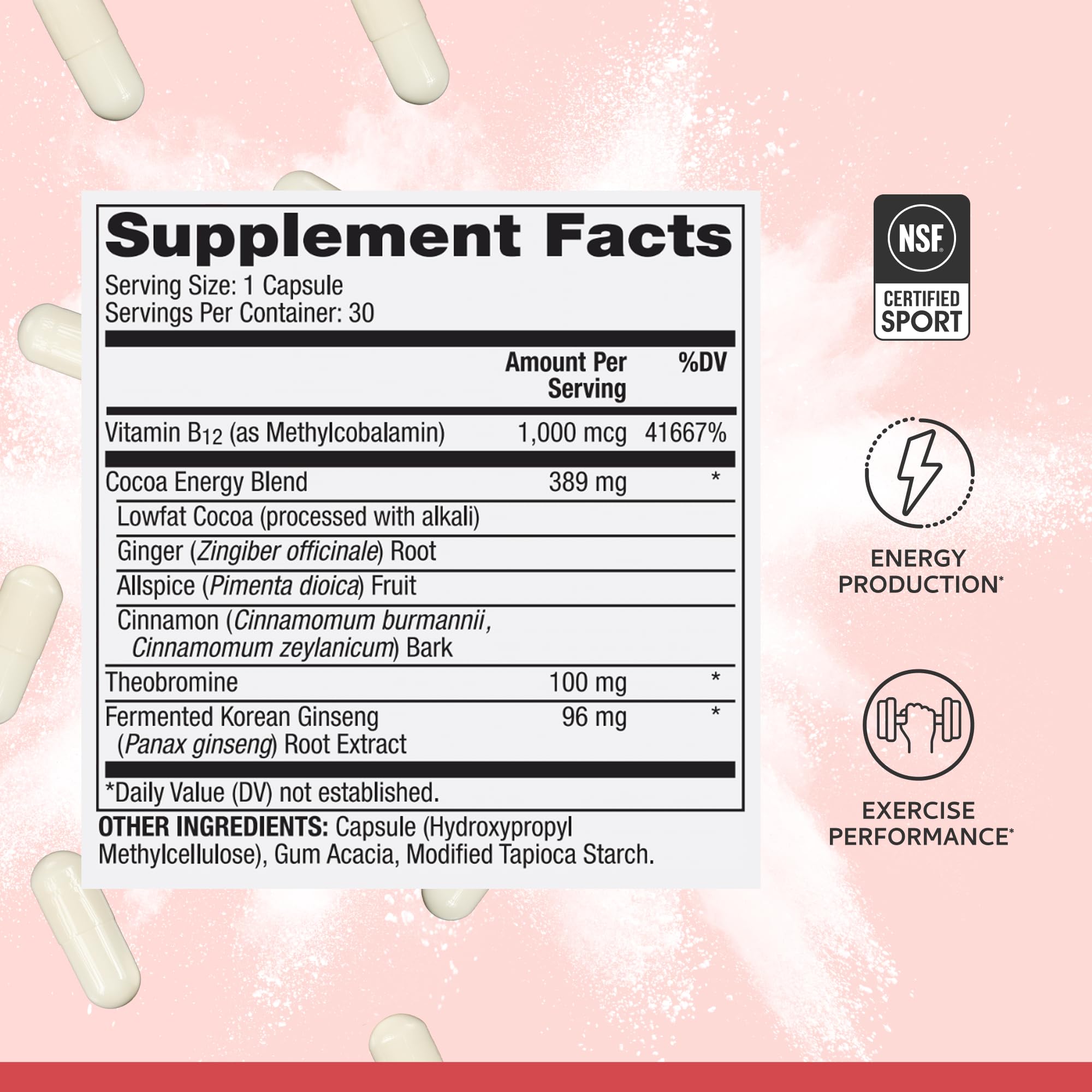 Dr. Mercola Pure Power Energy Boost with Ginseng + B12 - Clean Plant-Based Energy Support - Korean Ginseng & Cocoa Extract - Methylcobalamin Vitamin B12 Supplement - 30 Capsules - Image 3