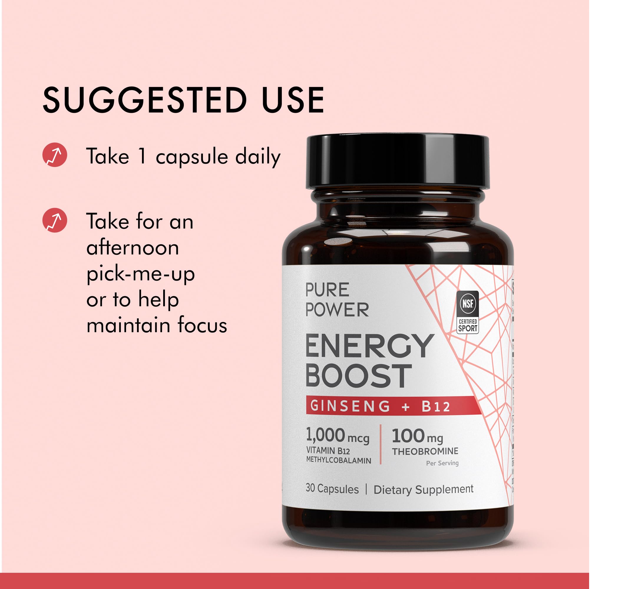 Dr. Mercola Pure Power Energy Boost with Ginseng + B12 - Clean Plant-Based Energy Support - Korean Ginseng & Cocoa Extract - Methylcobalamin Vitamin B12 Supplement - 30 Capsules - Image 4