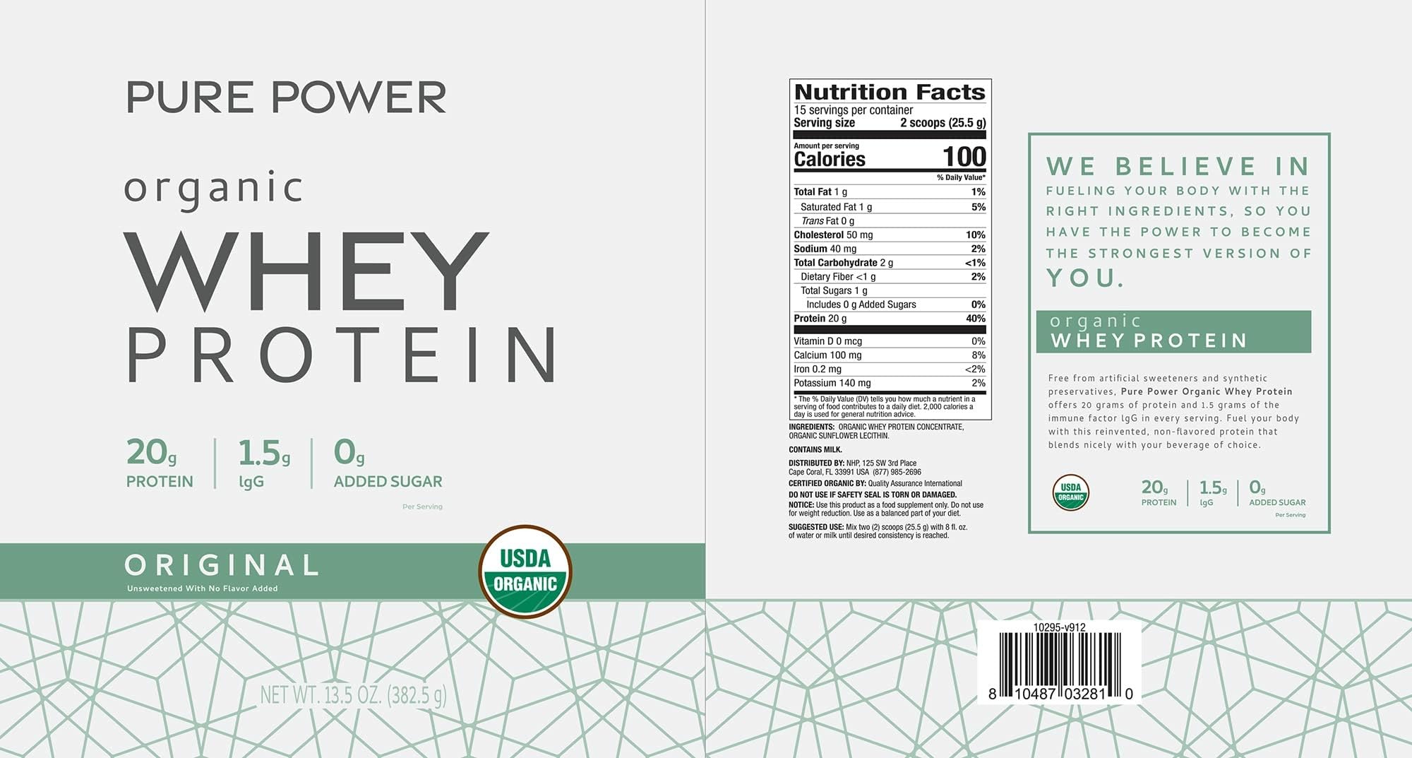 Dr. Mercola Pure Power Organic Whey Protein - 20 g Protein - Supports Muscle Growth & Energy - Grass-Fed Whey Concentrate - 15 Servings (20.60 oz) - Original - Image 3