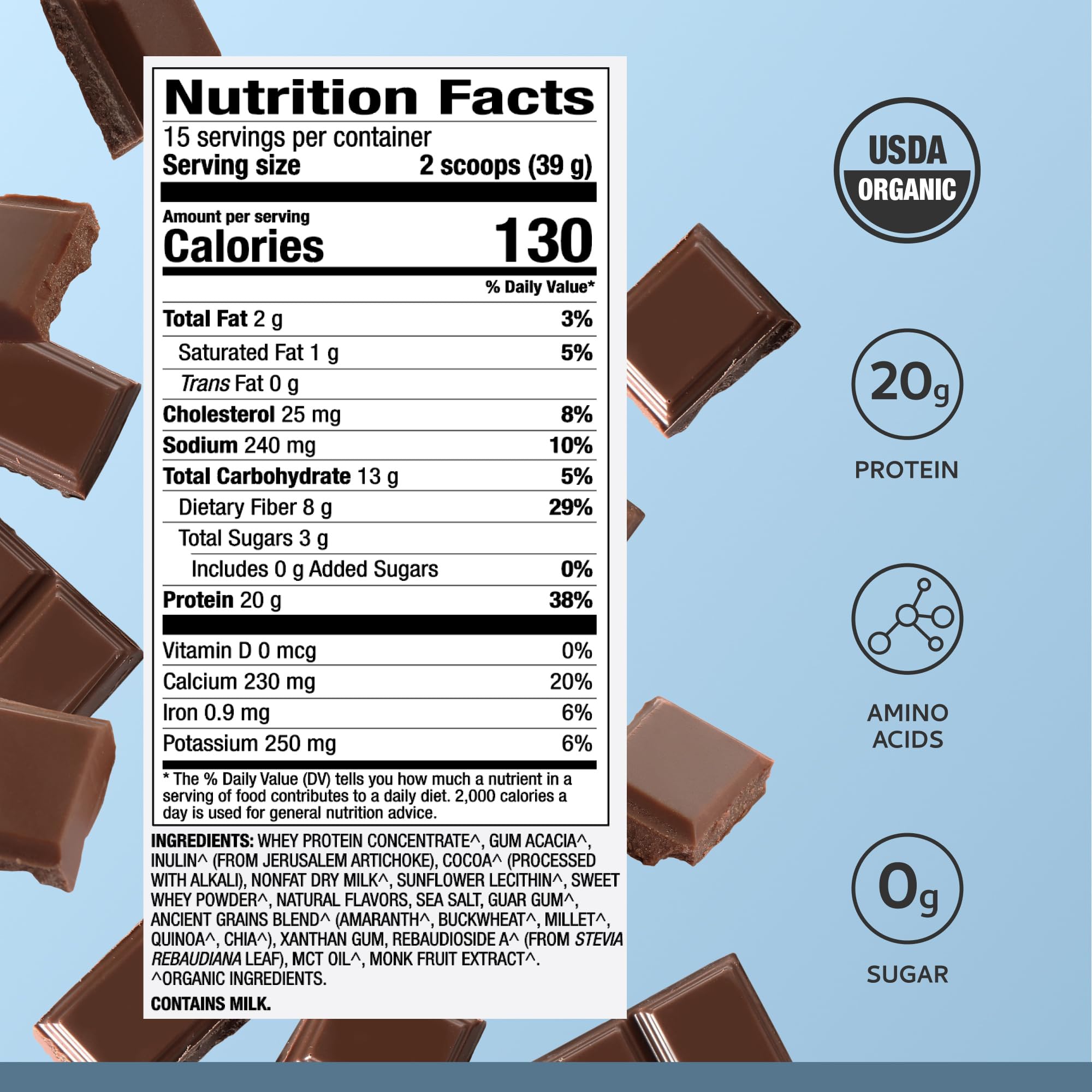 Dr. Mercola Pure Power Organic Whey Protein - 20 g Protein - Supports Muscle Growth & Energy - Grass-Fed Whey Concentrate - 15 Servings (20.60 oz) - Chocolate - Image 3