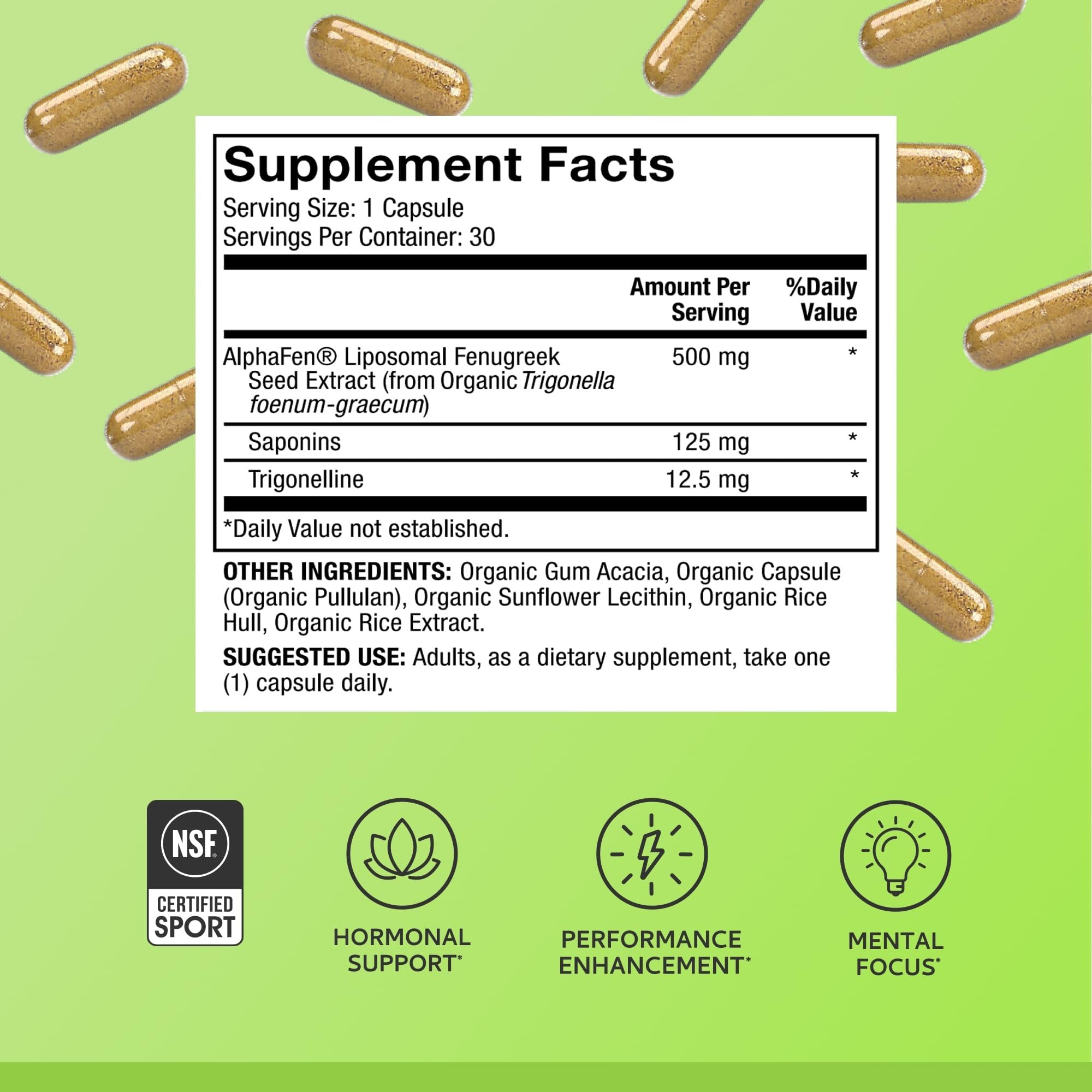 Dr. Mercola Pure Power Testosterone Support Liposomal Fenugreek, 500 mg, 30 Servings (30 Capsules), Dietary Supplement, Non-GMO - Image 3