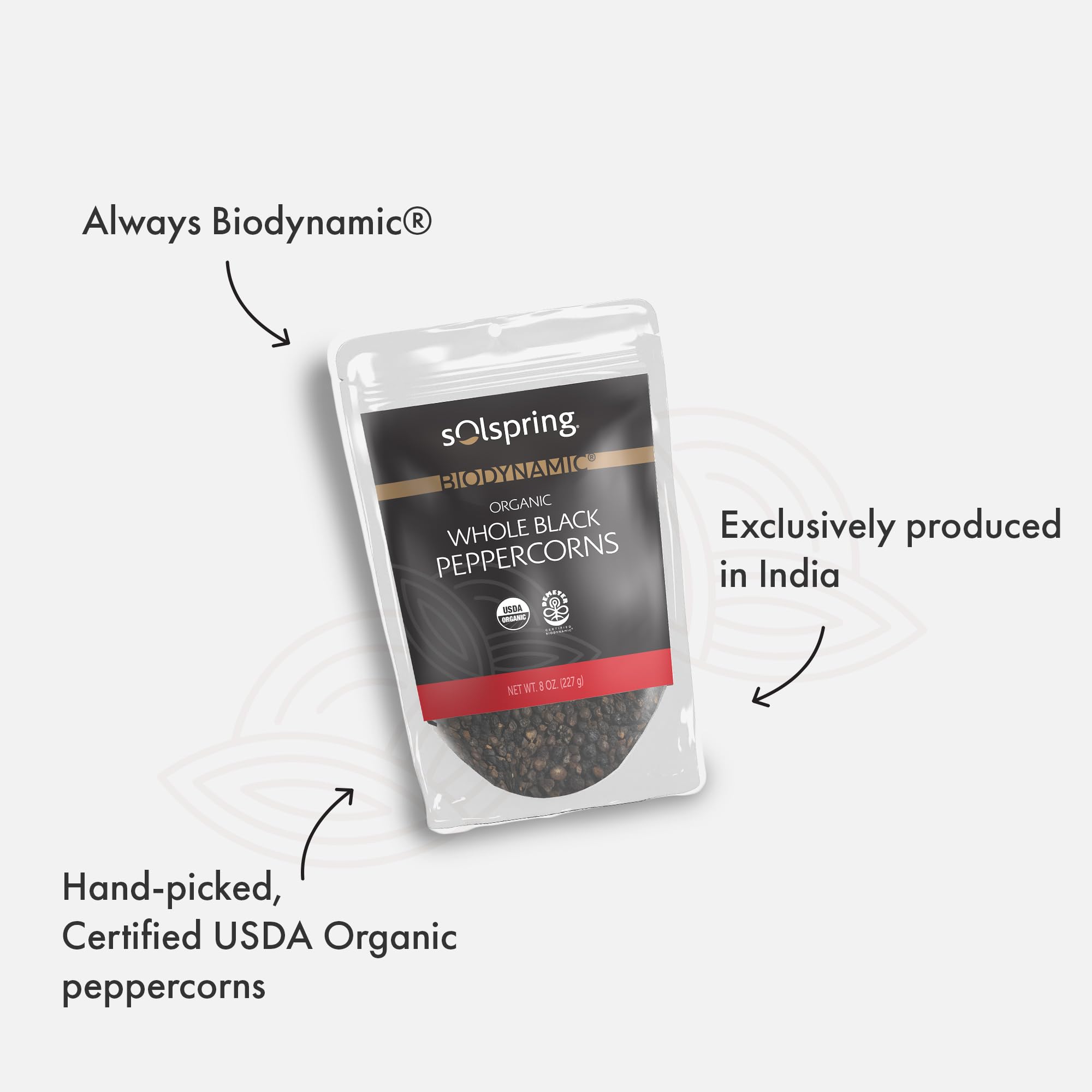 Dr. Mercola's Solspring Biodynamic Organic Whole Black Peppercorns, 8 Oz. (227g), about 227 Servings per Bag, Premium Black Pepper from India, Gluten Free, Soy Free, USDA Organic, Demeter Certified - Image 3