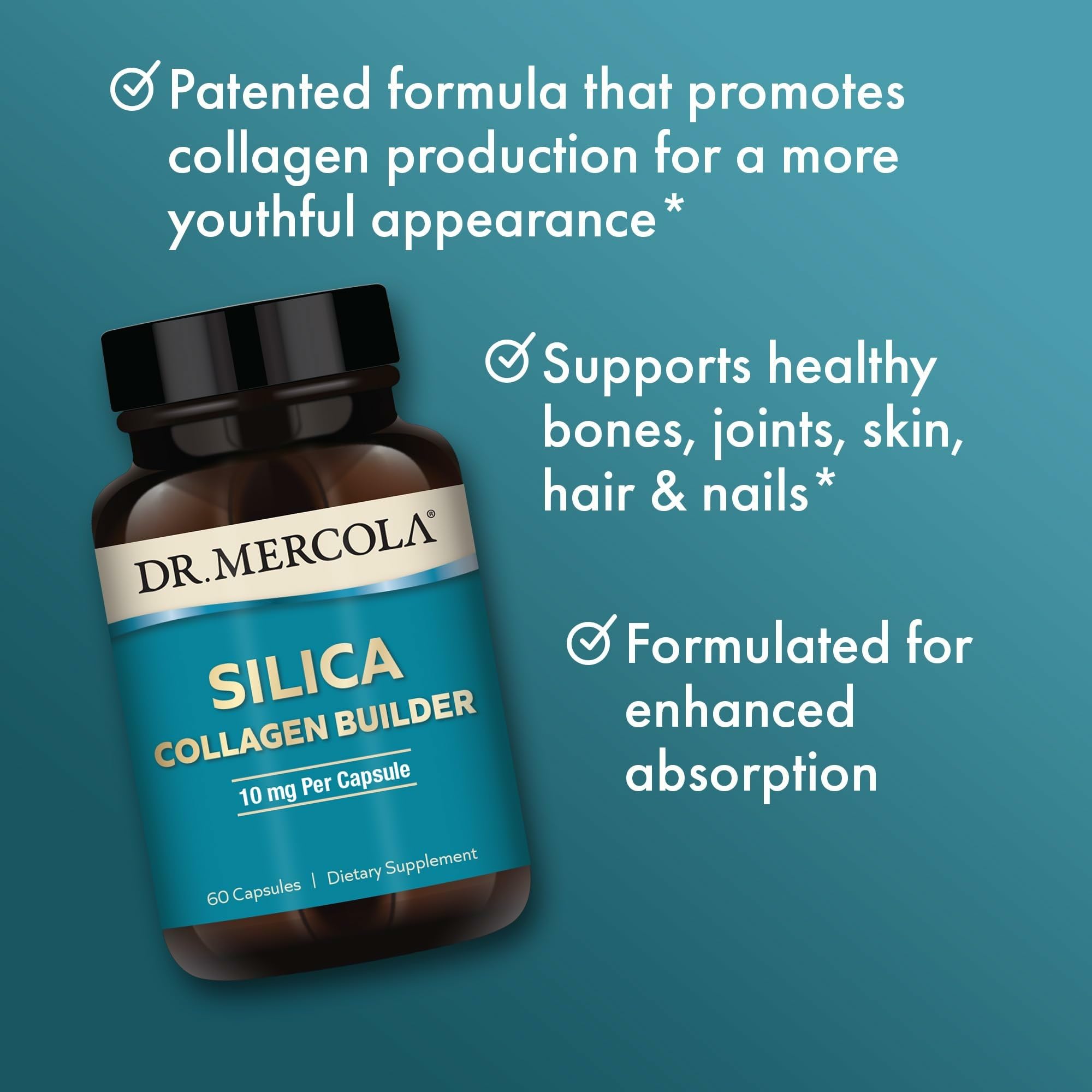 Dr. Mercola Silica Collagen Builder - Plant-Based Silica Supplement to Support Skin, Hair, Nail & Bone Health - Non-GMO, Gluten-Free & Soy-Free - 60 Capsules (60 Servings) - Image 4