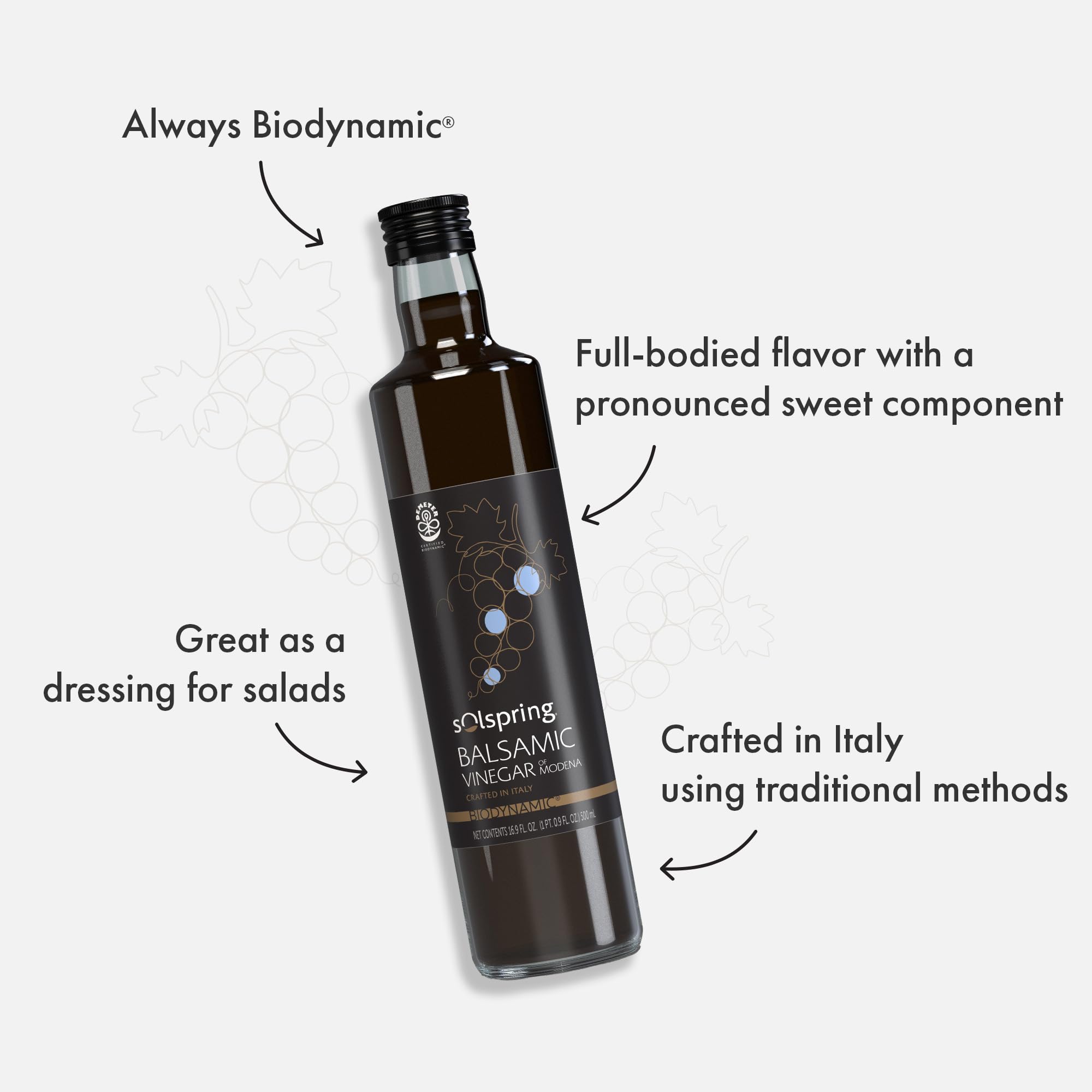 Dr. Mercola Solspring Balsamic Vinegar of Modena - Fruit Vinegar from Traditional Italian Grapes - Gourmet Salad Dressing & Sauce - 16.9 Fl Oz (33 Servings) - Image 3