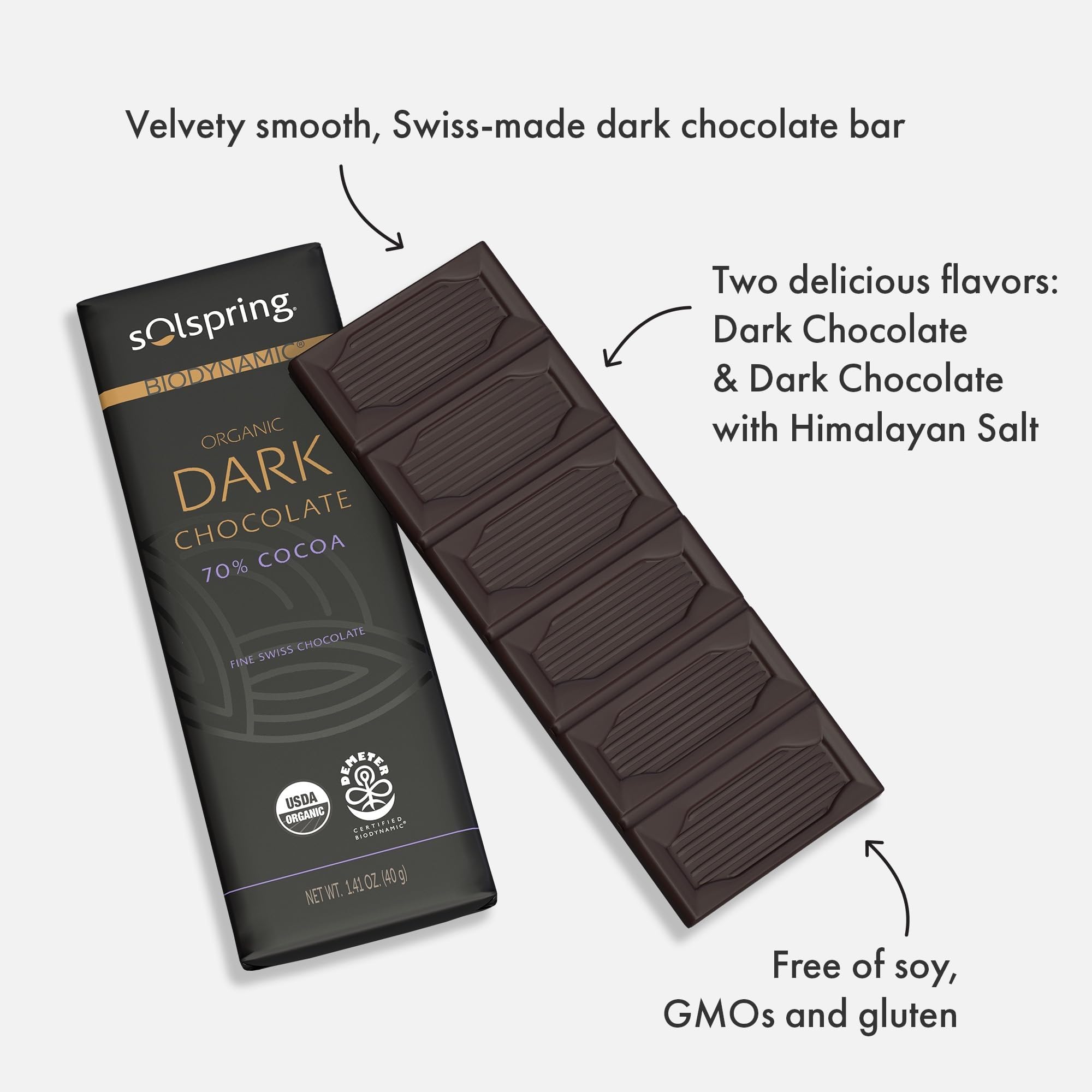 Dr. Mercola Solspring Dark Chocolate Bars - Biodynamic Organic Chocolate Snack - 70 Percent Cocoa - Cane Sugar - Gluten-Free, Non-GMO & Soy-Free - 1 Box (12 Bars) - Image 5