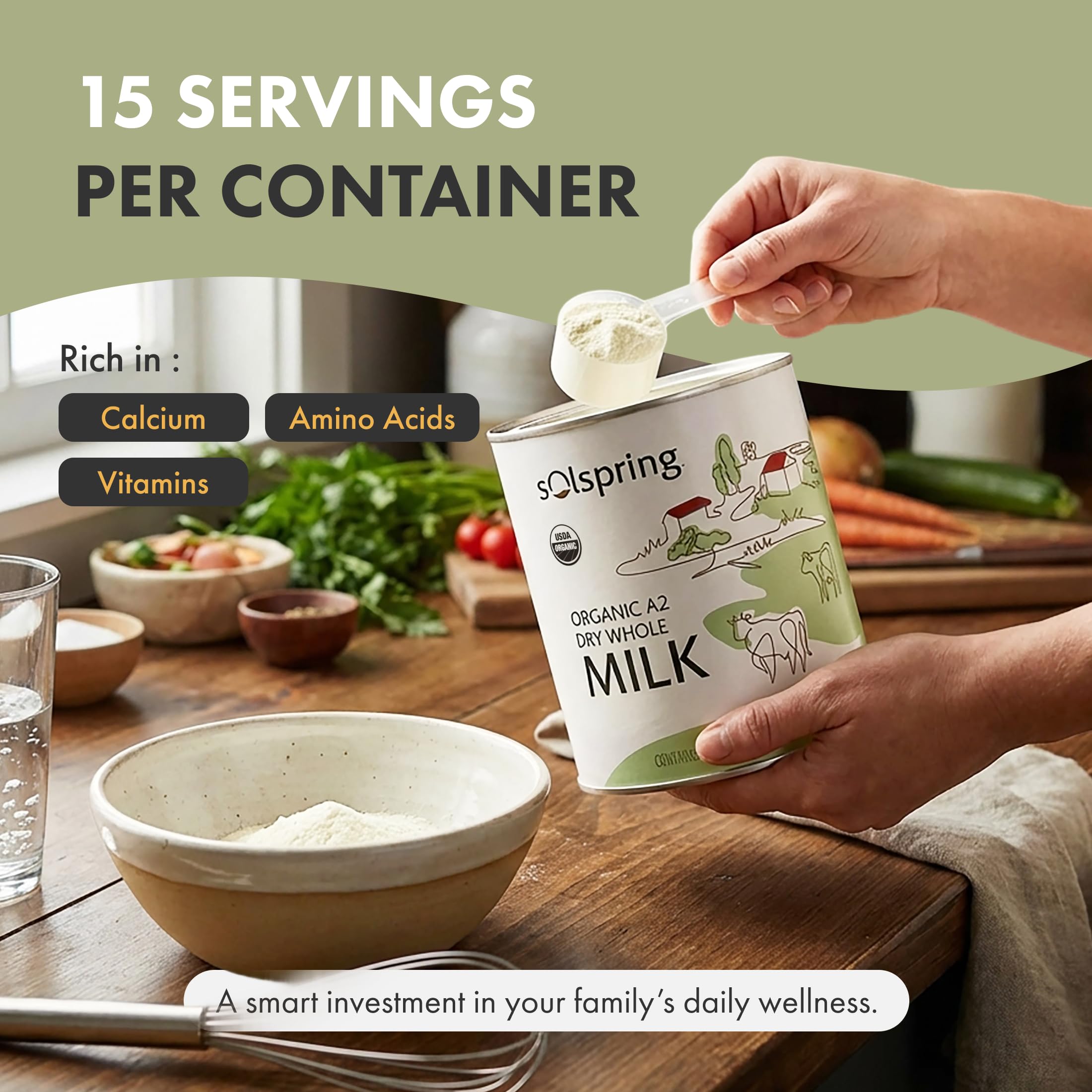 Dr. Mercola Solspring Organic A2 Dry Whole Milk - Powdered Milk with A2 Beta-Casein for Less Digestive Discomfort - Organic, Gluten-Free & Soy-Free - Original Flavor - 17.4 oz (15 Servings) - Image 7