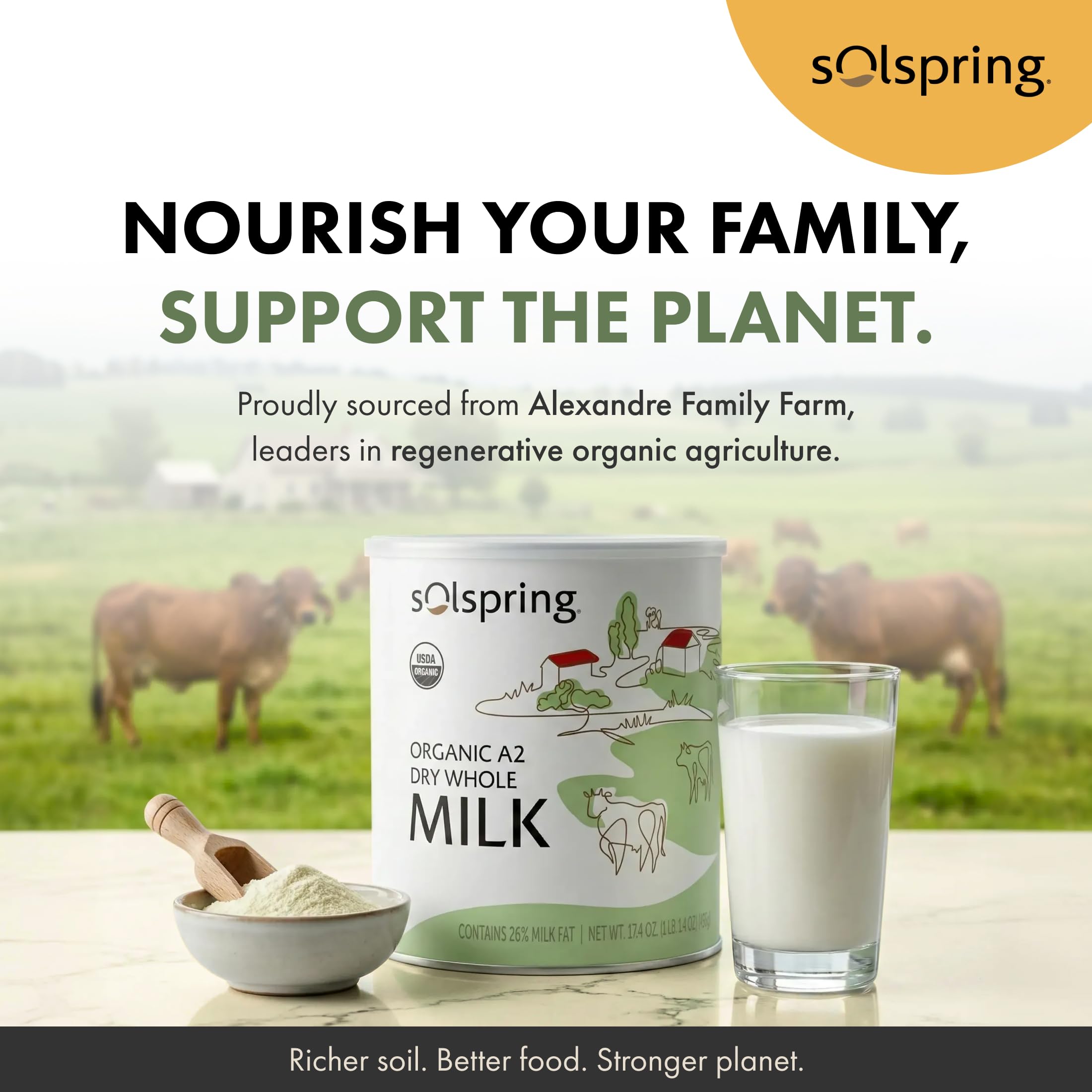 Dr. Mercola Solspring Organic A2 Dry Whole Milk - Powdered Milk with A2 Beta-Casein for Less Digestive Discomfort - Organic, Gluten-Free & Soy-Free - Original Flavor - 17.4 oz (15 Servings) - Image 9