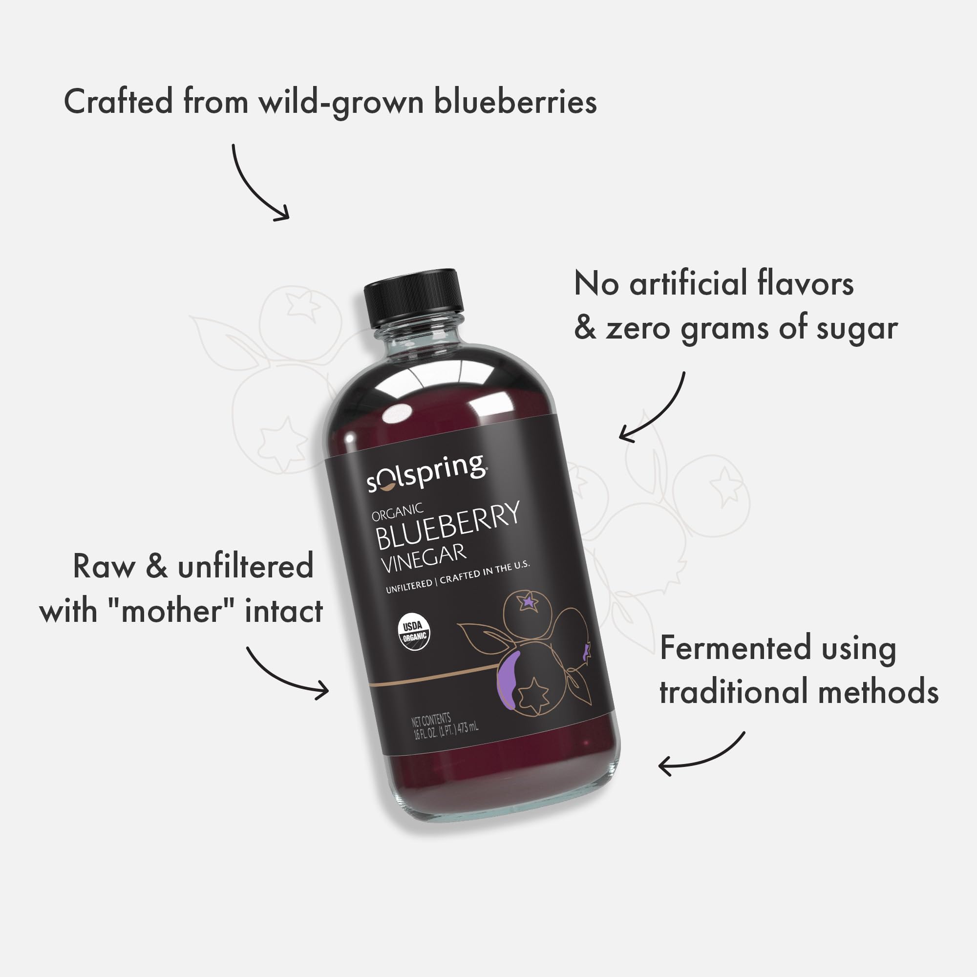 Dr. Mercola Solspring Organic Blueberry Vinegar - True Fruit Vinegar with the Mother - Made from Crushed Organic Blueberries - Unfiltered & Unpasteurized - 16 Fl Oz (31 Servings) - Image 3
